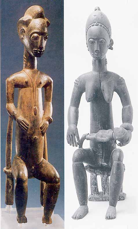 Statuettes masculine et féminine Baoulé